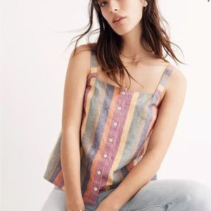 MADEWELL RAINBOW STRIPE BUTTON FRONT TANK TOP SZ L